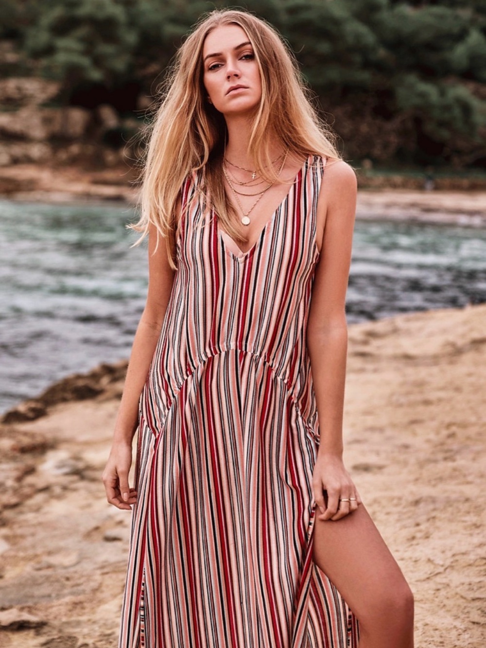 Zara Striped Maxi Dress in Red, White, Black